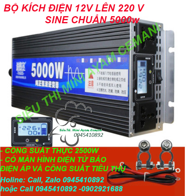 Bộ đổi nguồn điện sin chuẩn 12v sang 220v 5000w