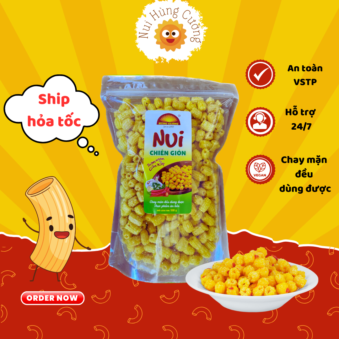Nui chiên giòn 500g | Giòn cay - đậm vị | Ăn Chay Được | Đồ Ăn Vặt | Nui Chiên | Nui Chiên Hùng Cường | Nui Sấy | Nui | Đồ Khô