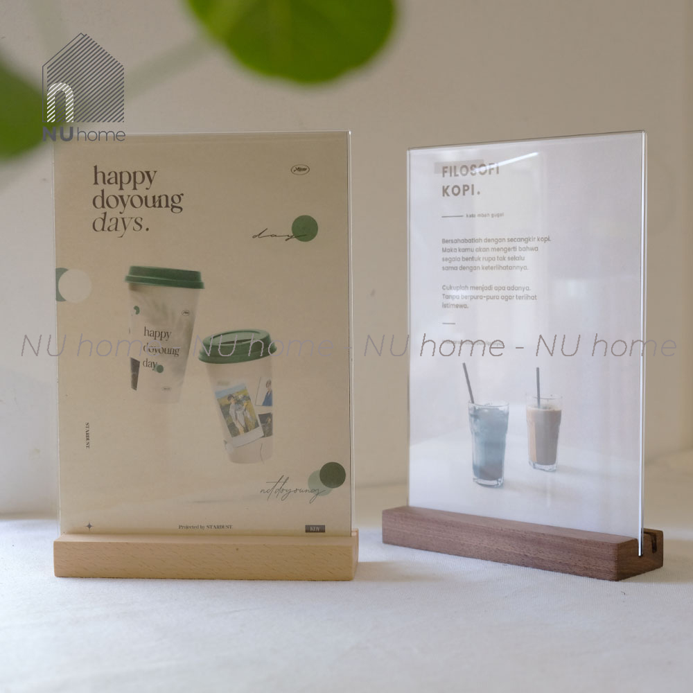 Menu mica đế gỗ - Tent card | nuhome.vn | stendee để bàn được thiết kế đơn giản mộc mạc và đẹp mắt