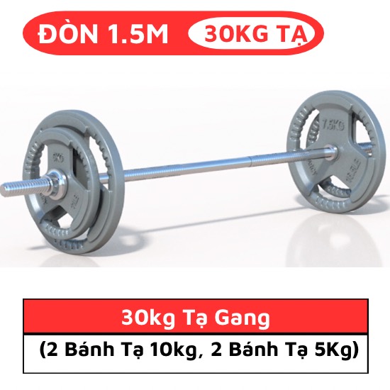 Bộ đòn tạ dài 1m5 và 30kg tạ miếng tạ gang đen