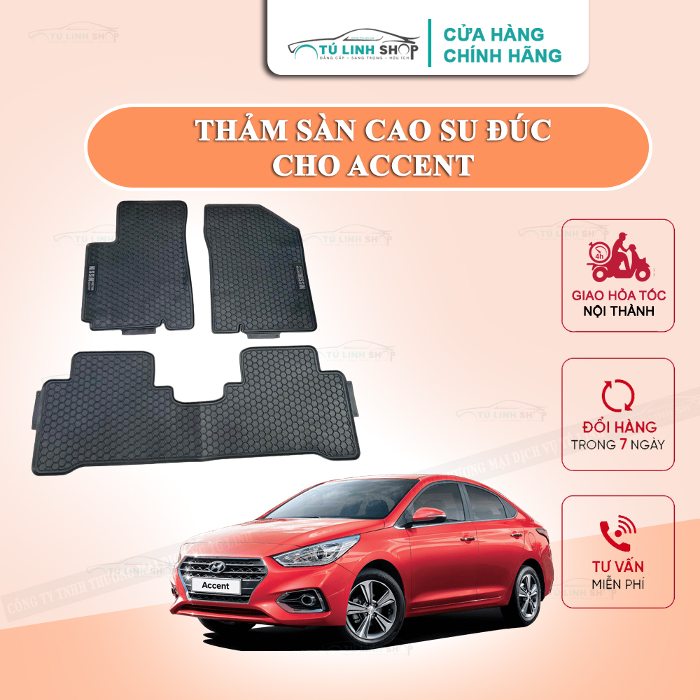 Thảm lót sàn Hyundai Accent bằng cao su đúc cao cấp, không mùi, chuẩn form, dễ lau chùi.