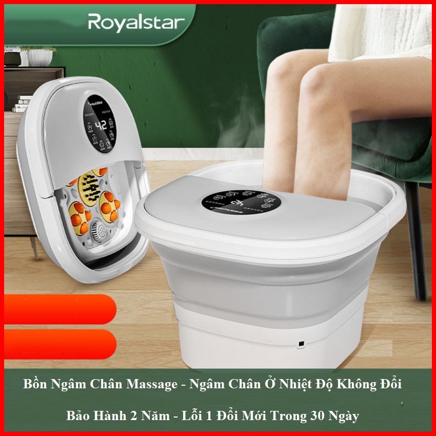 Bồn ngâm massage chân Royalstar xếp gọn tích hợp con lăn tự động, Máy ngâm chân massage Royalstar mode mới nhất, kết hợp sục bong bóng, làm ấm nhanh, bấm huyệt lòng bàn chân, kèm màn hình điện tử đa chức năng, có điều khiển