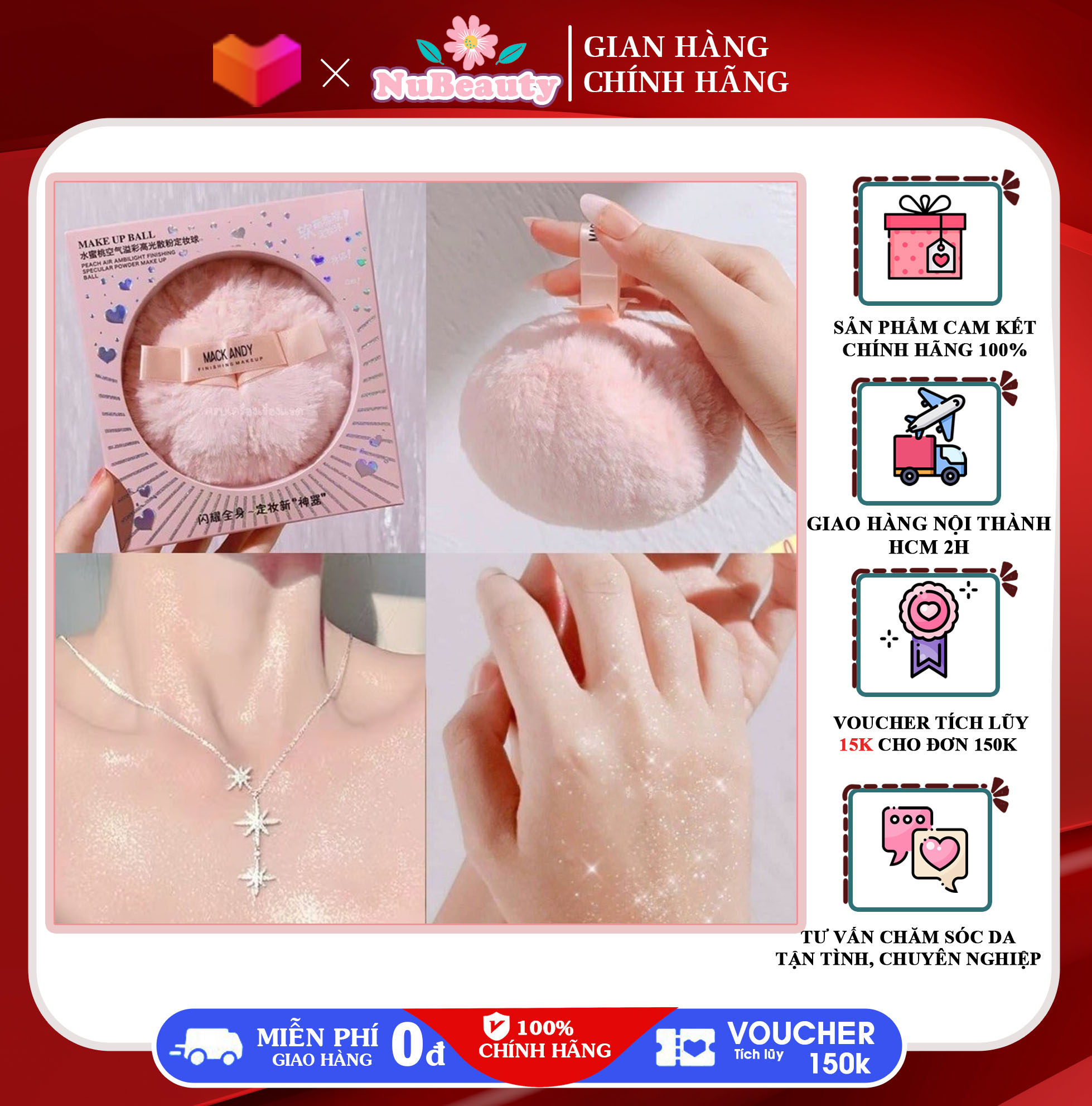 Bông phấn bắt sáng nhũ highlight mack andy tạo hiệu ứng lấp lánh cho body, lộng lẫy