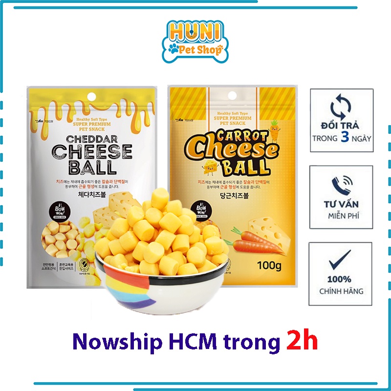 Phô mai viên cho chó mèo bow wow hàn quốc 100g - snack bánh thưởng cho chó mèo huni petshop
