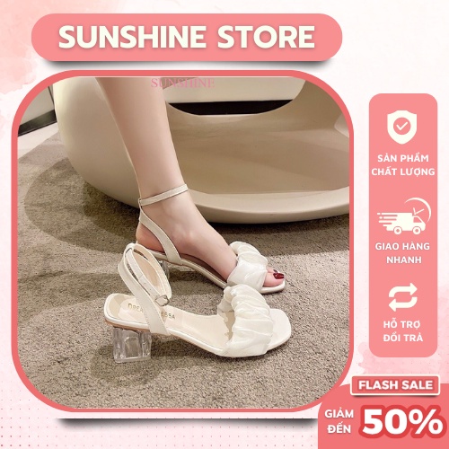 Giày cao gót đế trong tiểu thư, sandal cao gót đế vuông quai ngang 5p Sunshine Store A005