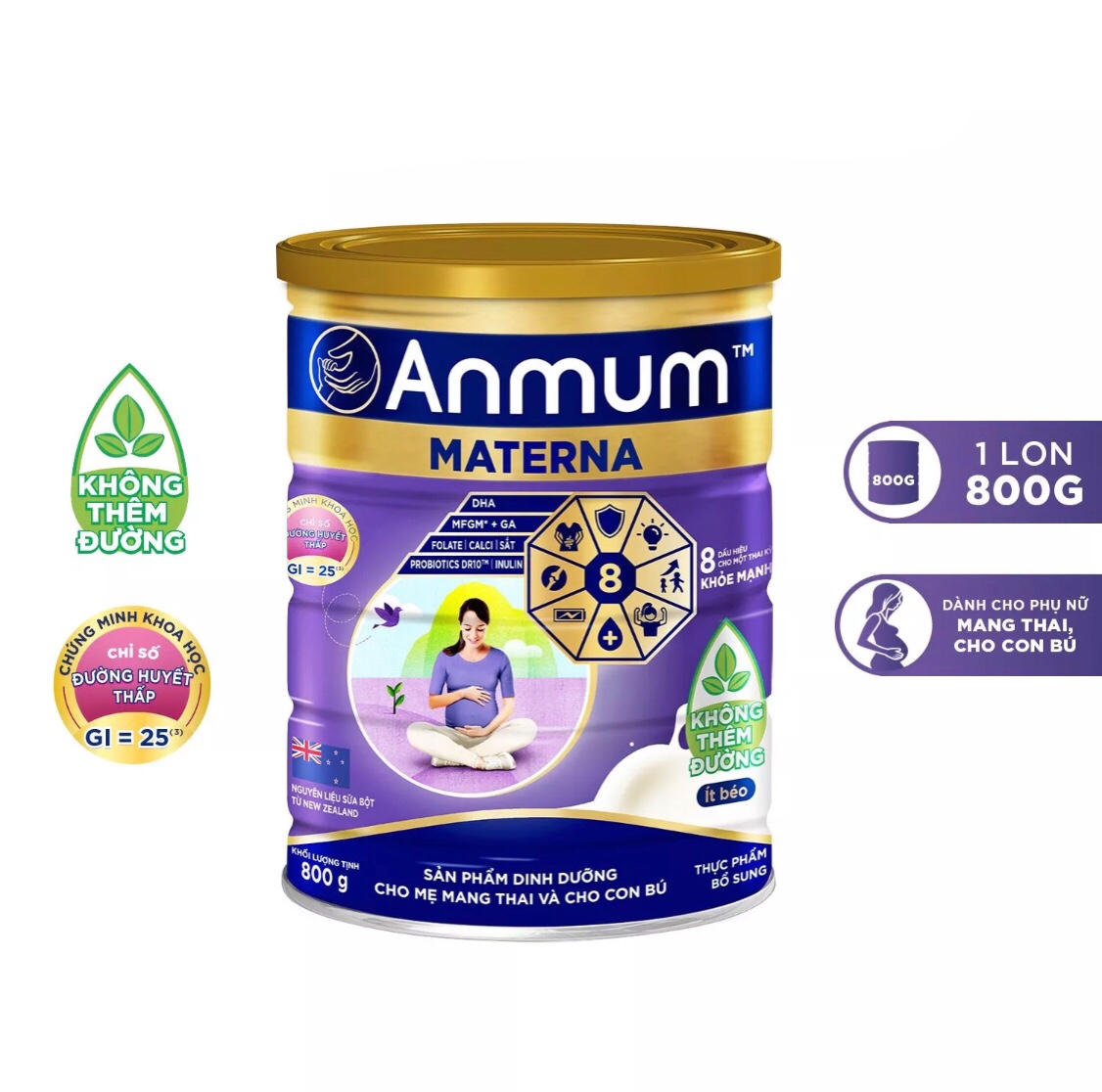 Sữa bột anmum materna không thêm đường 800g/lon