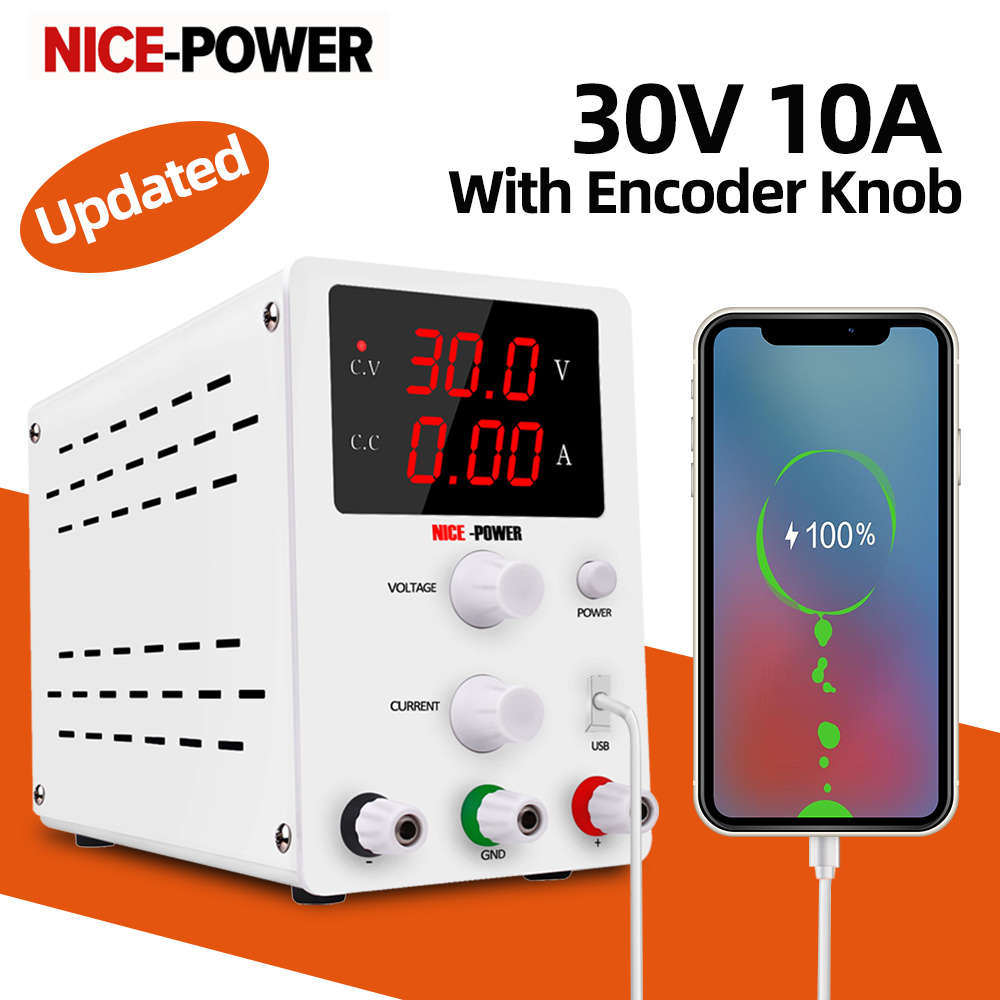 （Ready stock）NICE-POWER 0-30V 0-10A Bộ chuyển mạch DC có thể điều chỉnh cung cấp nguồn điện ổn định có cổng cắm USV dùng để bảo trì điện thoại di động dùng cho phòng thí nghiệm (giảm giá) - INTL