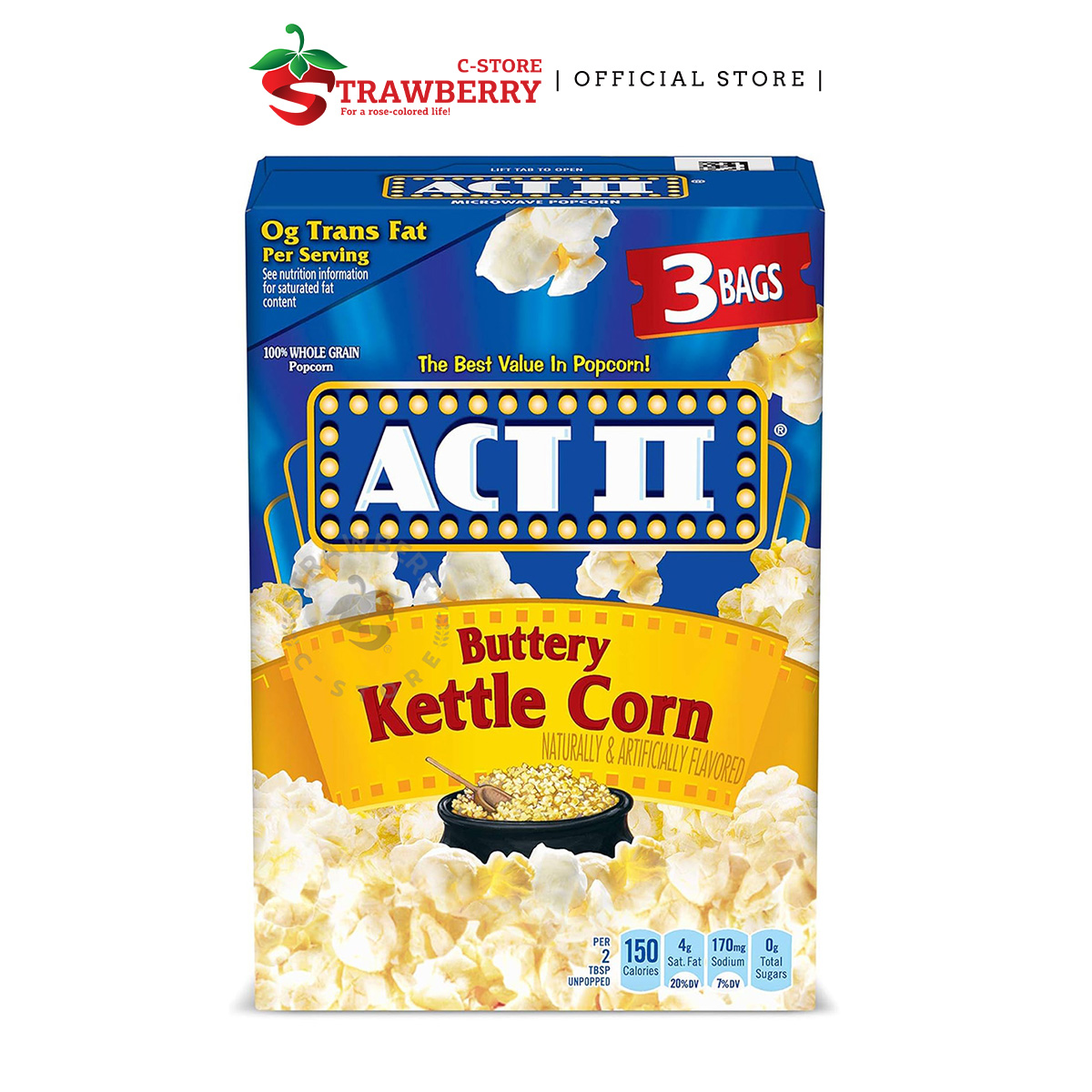 Bắp (Ngô) Nổ Lò Vi Sóng ACT II Buttery Kettle Corn Microwave Popcorn, Hộp 3 Túi 78g (2.75 Oz.), 234g (8.25 Oz.)