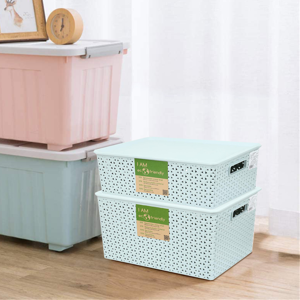 Homebase plim giỏ đựng đồ nhựa có nắp size l thái lan w38xd27xh22.8 cm xanh lá