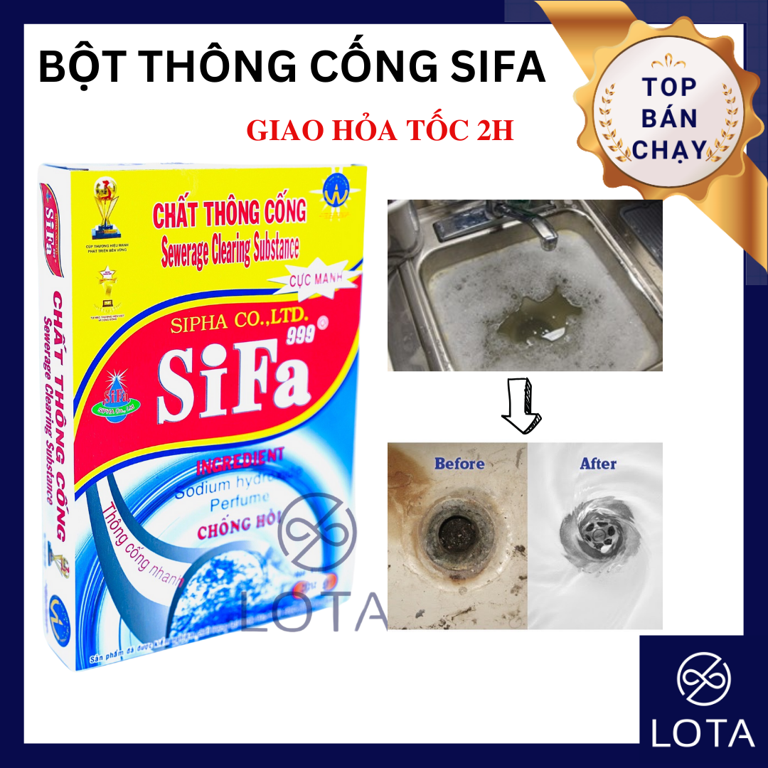 CHẤT THÔNG TẮC CỐNG DẠNG BỘT SIFA khử mùi hôi bồn cầu làm sạch bồn rửa chén toilet xử lí cống thoát nước LOTA SHOP.