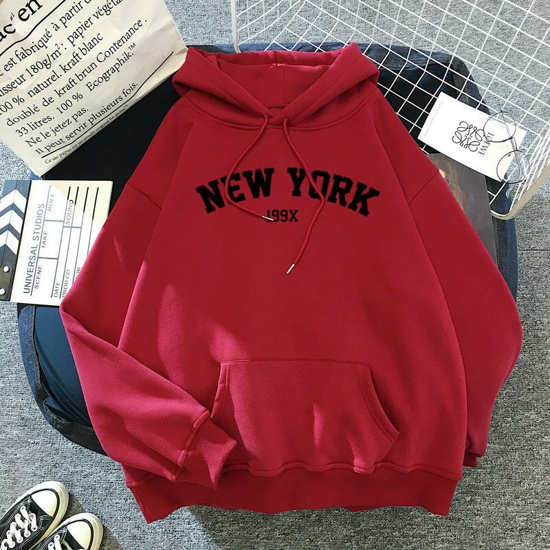 Áo khoác hoodie NEW YORK thiết kế basic với mũ liền form chuẩn ulzzang Hàn quốc chất nỉ dày dặn