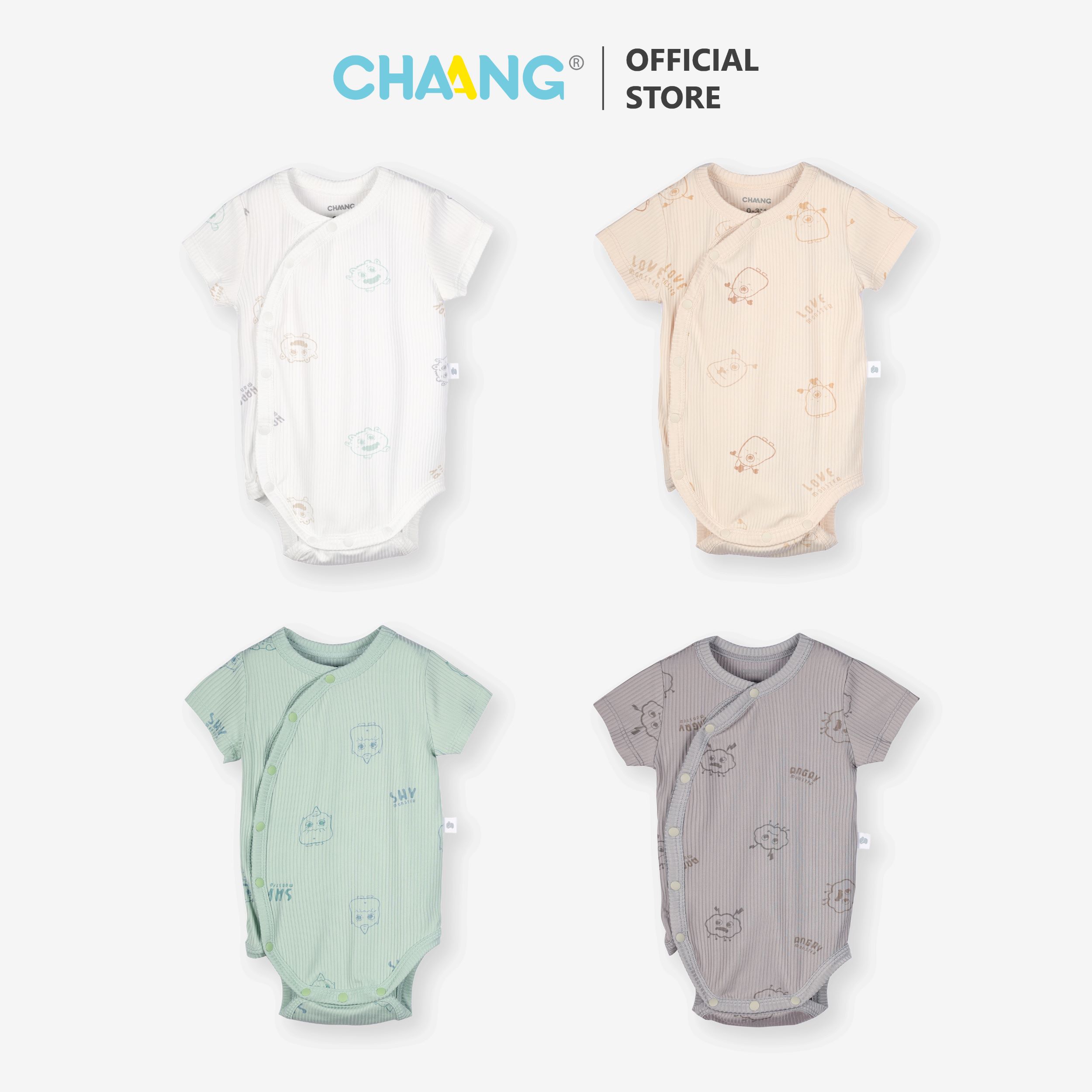 Bộ bodychip cộc tay cúc chéo sơ sinh Monster Chaang