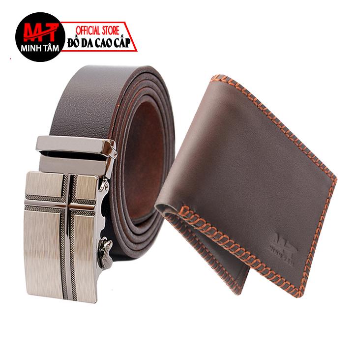 [HCM]Bộ ví bóp  thắt Lưng nam Minh Tâm da bò 100%  khóa kim loại thời trang nam MT-137H  nâu or đen