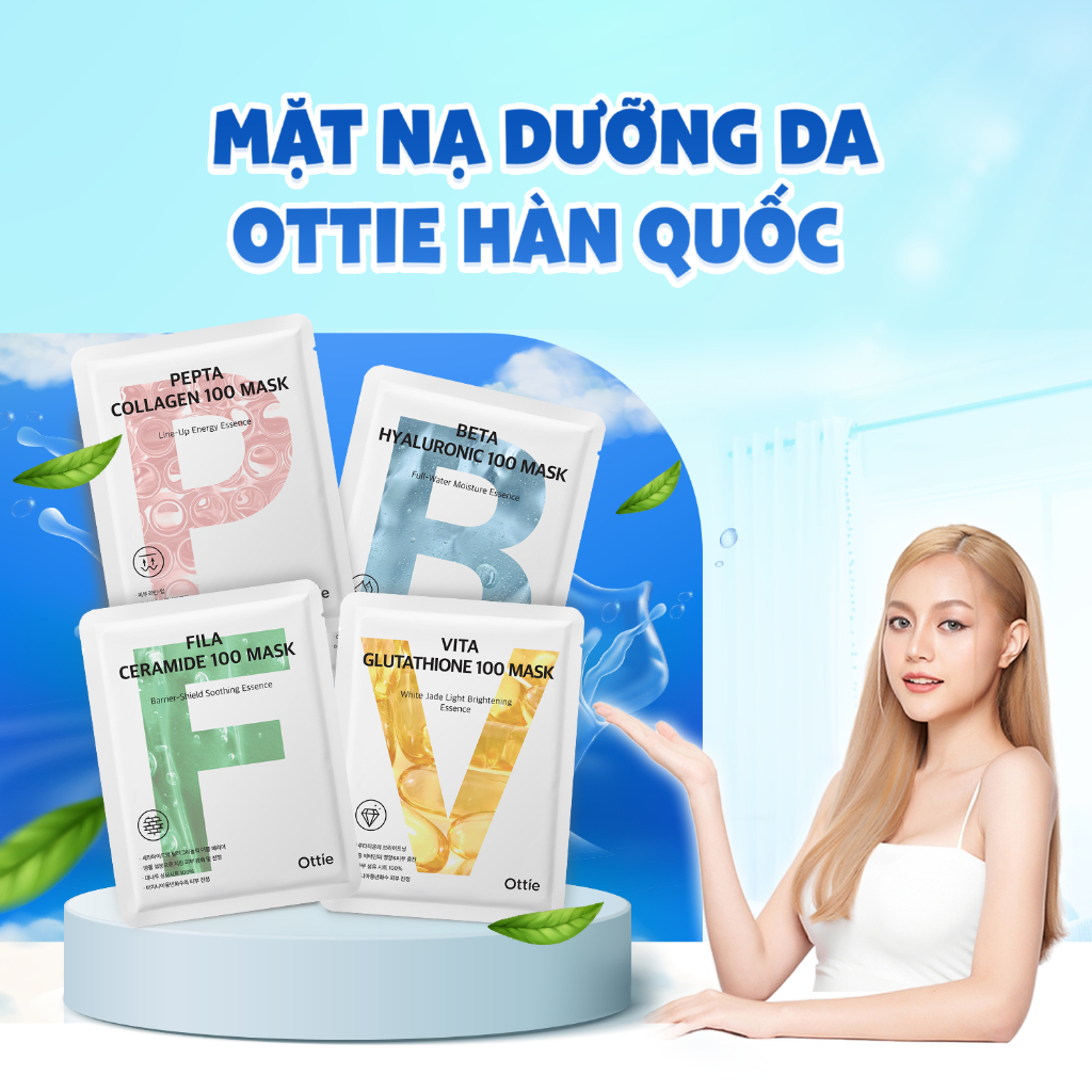 Mặt nạ dưỡng da OTTIE Hàn Quốc, Mặt nạ dưỡng trắng cấp ẩm mềm mịn cho da 25ml