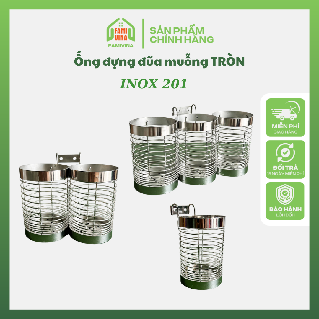 Ống đựng đũa muỗng inox 201 - Mẫu ống đũa tròn có 3 kích thước dể dàng lựa chọn