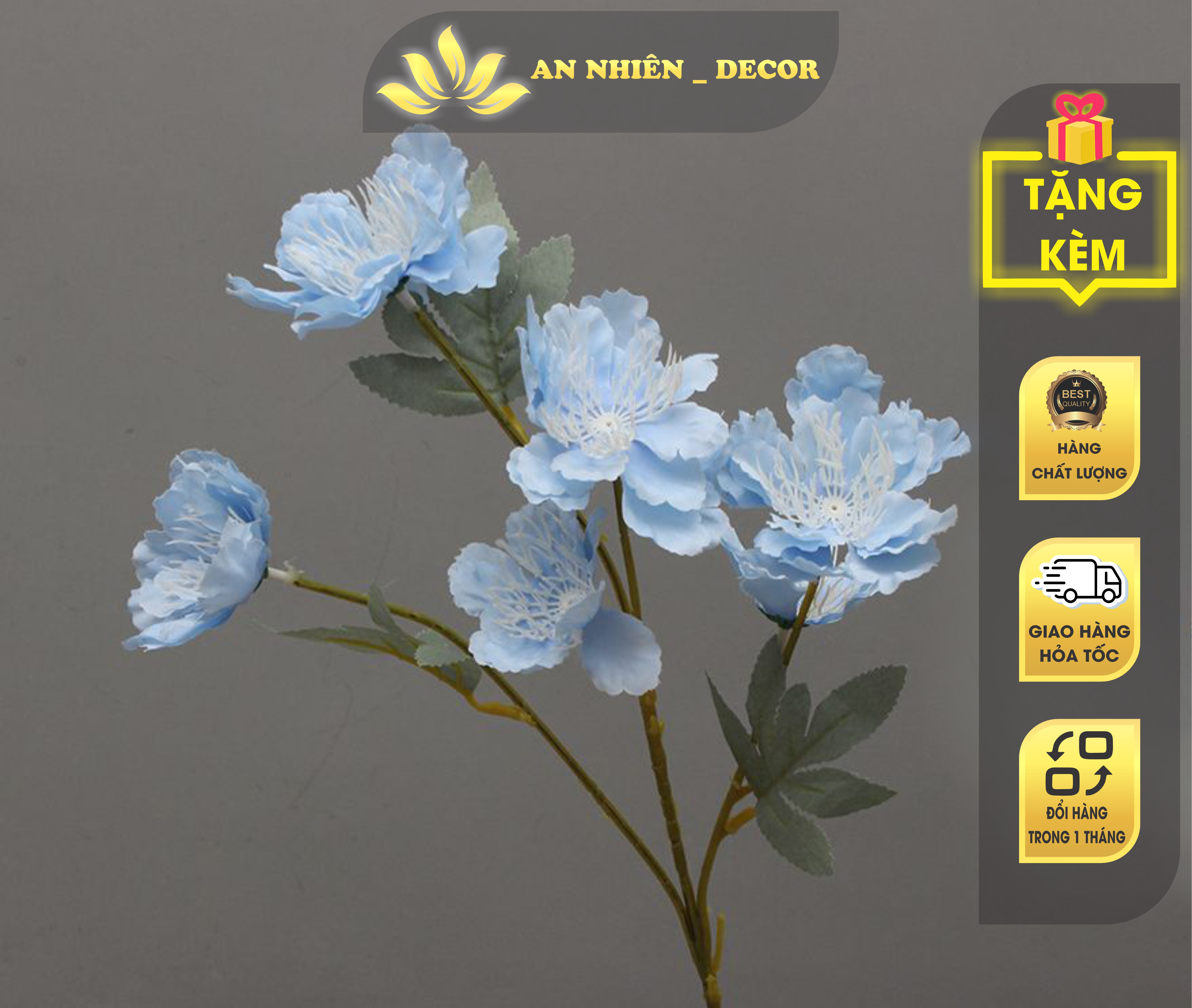 Hoa mẫu đơn tuyết trang trí decor nhà cửa - mẫu cành 6 hoa nở