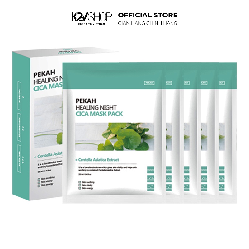 Mặt nạ dưỡng ẩm giảm mụn và thâm chiết xuất rau má pekah healing night cica mask pack 1 hộp 4 miếng