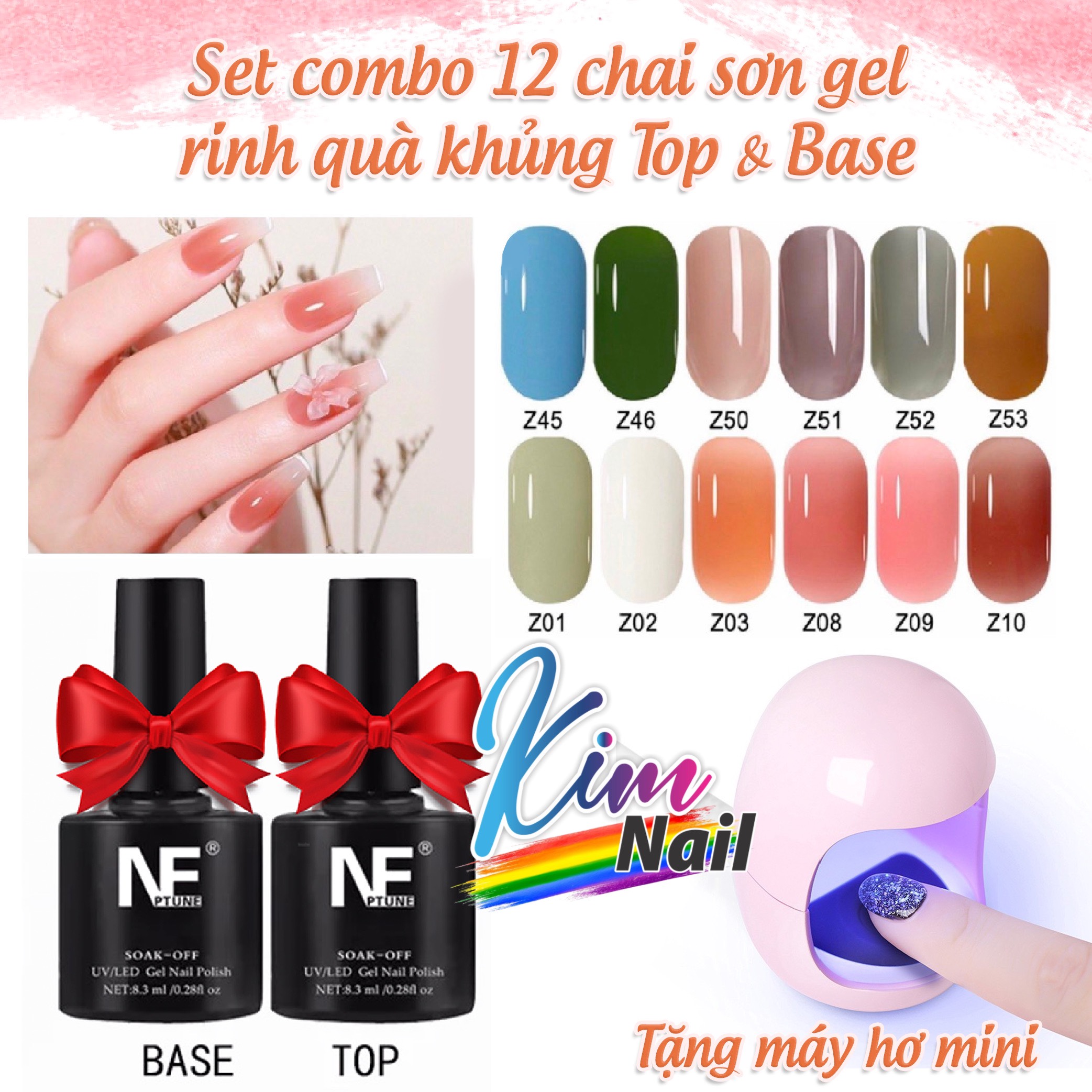 Combo 14 chai Sơn gel tặng kèm top base và máy hơ móng mini· ,set đồ làm nail tại nhà, sơn gel, sơn móng tay, set làm móng mini siêu rẻ