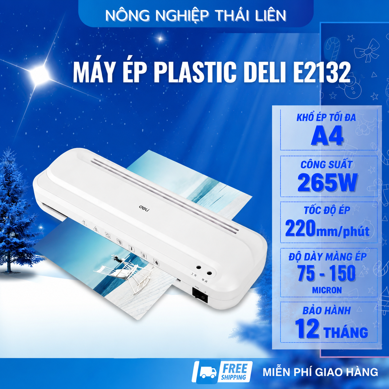 Máy Ép Plastic Deli E2132 Khổ A4, Máy Ép Nhiệt Nhựa Dẻo, Máy Cán Màng Ảnh, Tài Liệu, Bằng Khen