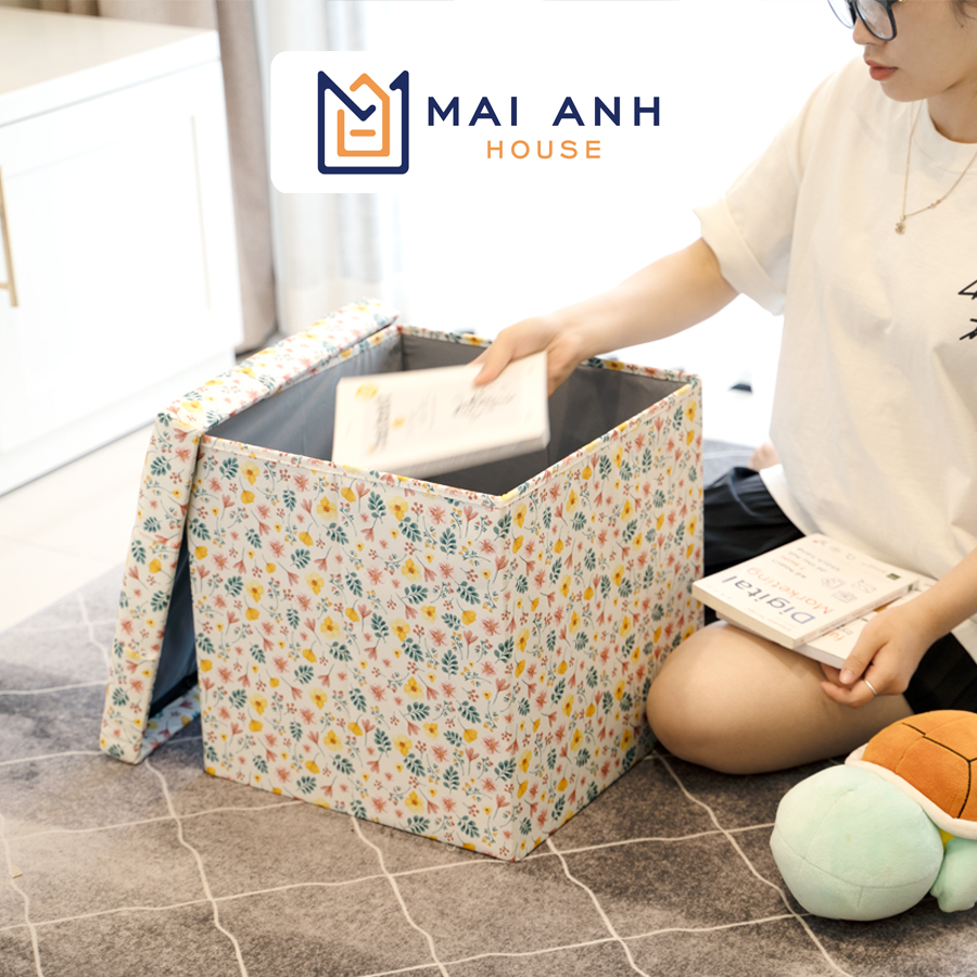 Thùng đựng đồ đa năng kiêm ghế đôn Mai Anh House - ghế sofa cao cấp chất liệu vải Oxfort bền bỉ, khung gỗ MDF dày dặn, chắc chắn, nắp nệm dày êm ái, cặp đôi màu sắc rằn ri cá tính, hoa cỏ dịu dàng