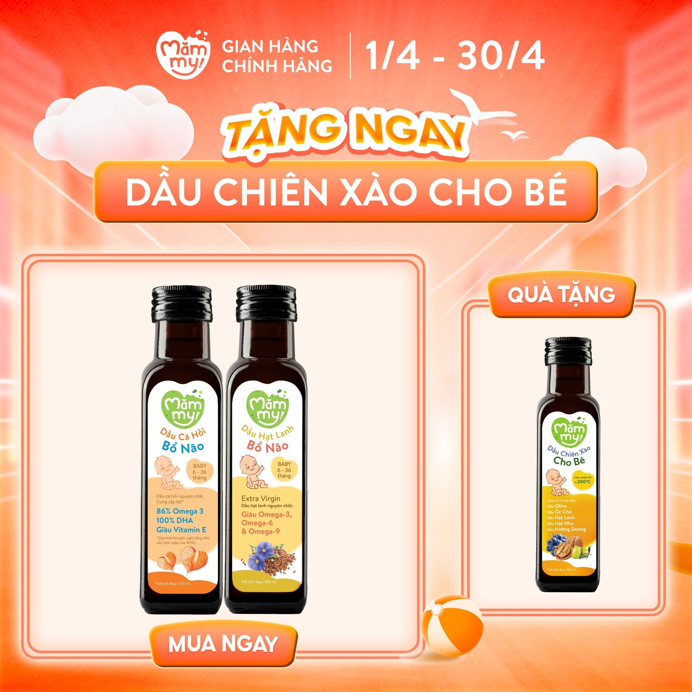 Combo 2 Chai Dầu Cá Hồi Na Uy Và Dầu Hạt Lanh MĂMMY - Dầu Ăn Dặm Hữu Cơ Bổ Não Giàu Omega 3