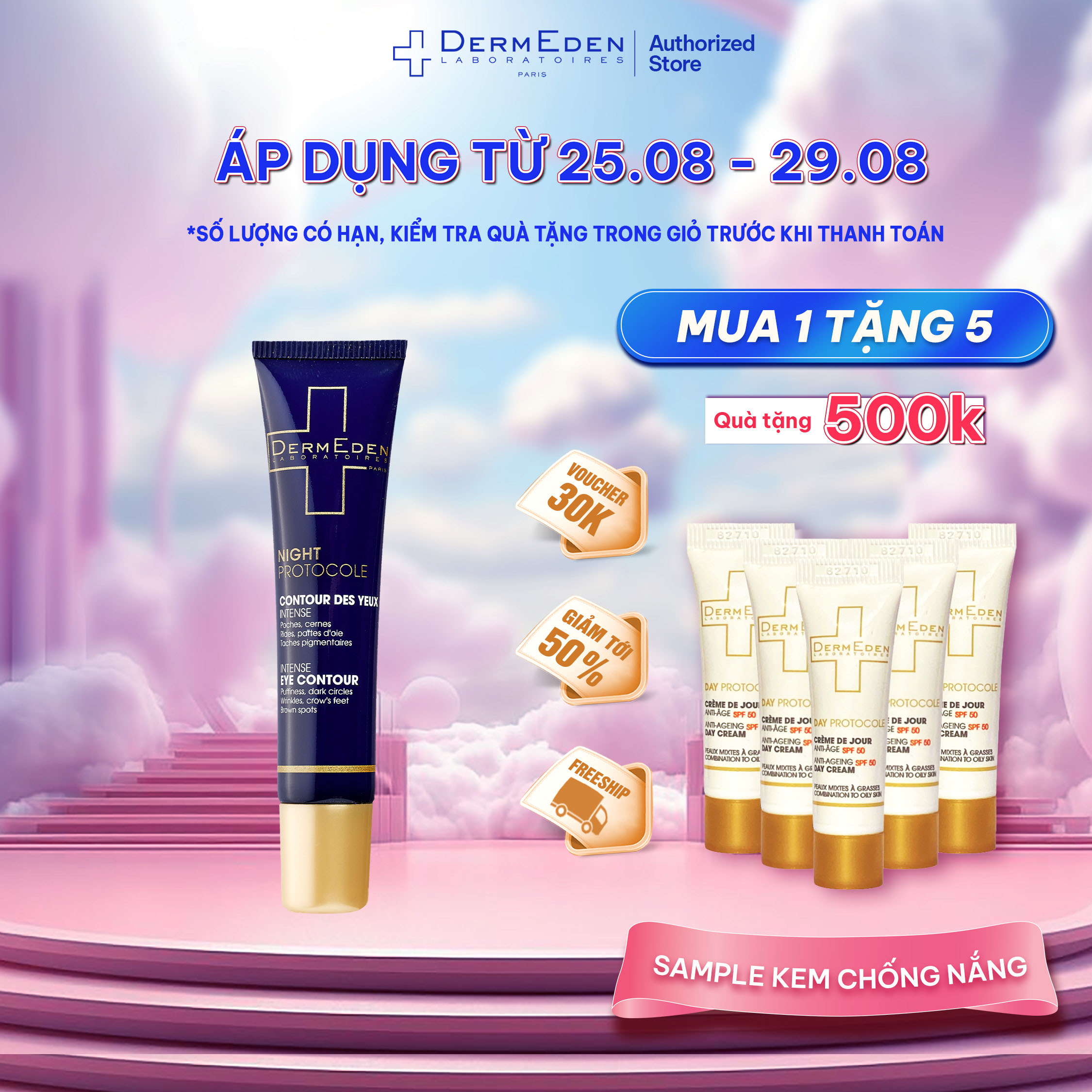 Kem mắt làm mờ quầng thâm nếp nhăn bọng mắt, tàn nhang DermEden Eye Contour Retinol 1% + Niacinamide 5%