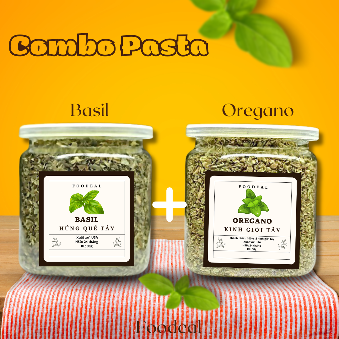 Combo 2 Hũ Lá Oregano + Basil - 2 hũ lá kinh giới tây+ húng quế tây ướp gà KFC, sốt Pizza, mì Ý spaghetty , ướp thịt ,tạo mùi thơm Foodeal - lá thơm rắc cơm