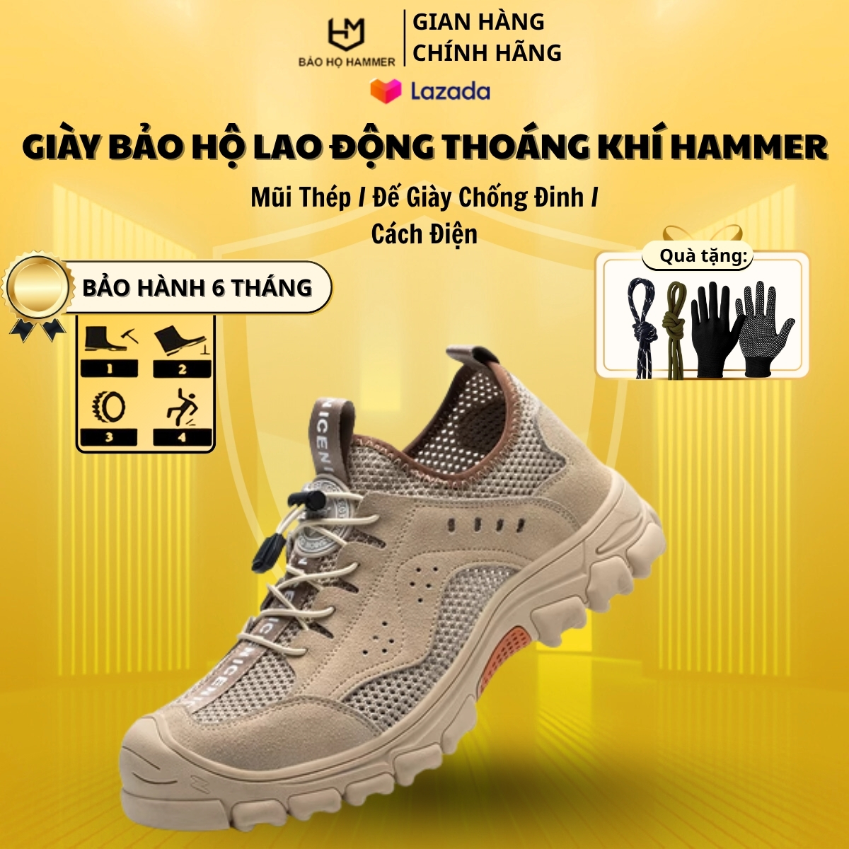  Giày Bảo Hộ Lao Động Thoáng Khí HAMMER - 2 MÀU Nâu  Xanh   Mũi Thép   Đế Giày Chống Đinh   Cách Điện   Chống Trơn Trượt   An Toàn Bảo Hộ   Siêu Bền   Thời Trang 