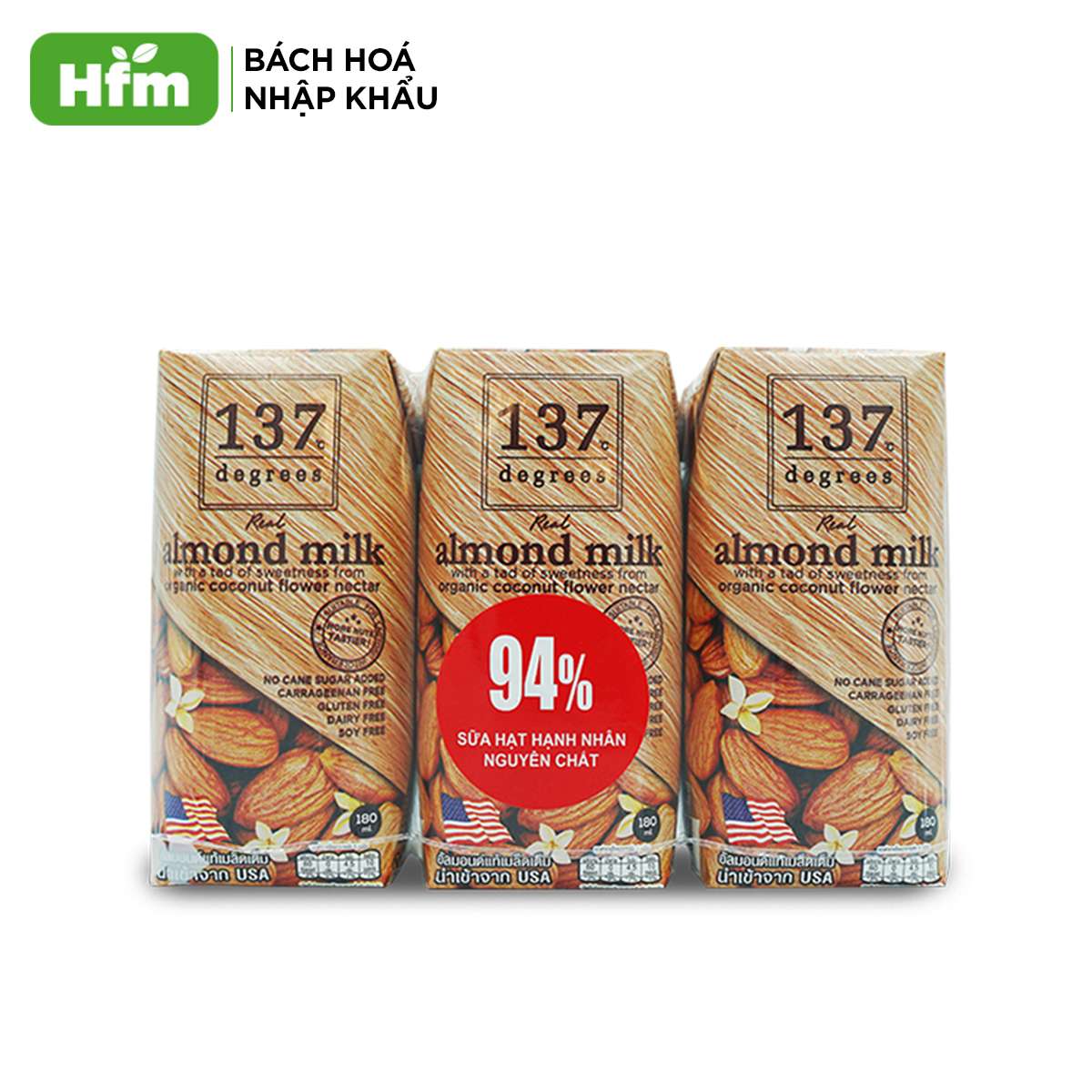 [LỐC 3 HỘP 180ML] Sữa Hạt Hạnh Nhân Nguyên Chất 137 DEGREES 180ml Chính Hãng Thái Lan Dinh Dưỡng Healthy