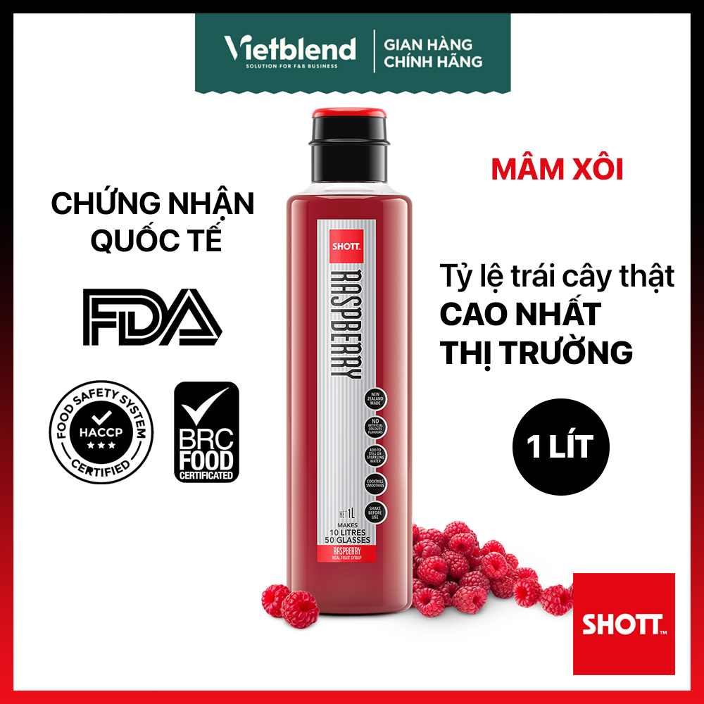 Syrup shott vị mâm xôi chai 1 lít - nguyên liệu pha chế đồ uống