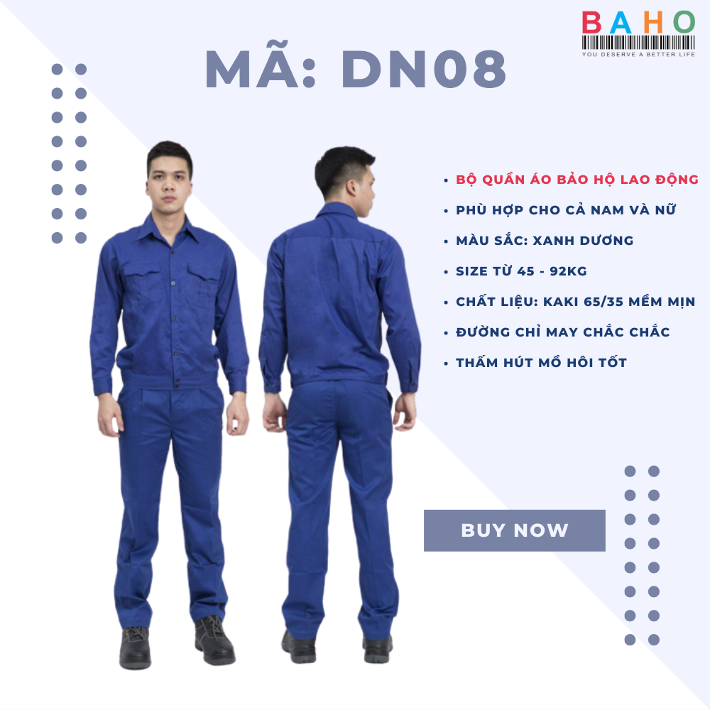 BỘ QUẦN ÁO BẢO HỘ LAO ĐỘNG MÀU XANH DƯƠNG BÍCH VẢI BỀN ĐẸP GIÁ RẺ DÀNH CHO CÔNG NHÂN, KỸ SƯ, THỢ CÁC NGÀNH NGHỀ DN08