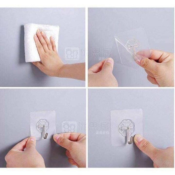 COMB0 10 móc dán tường chịu lực trong suốt 6x6cm, Độ bám dính tốt, Dễ sử dụng Dán được trên nhiều bề mặt, thông minh tiện lợi với mọi nơi, móc treo dán tường chịu lực siêu chắc tiện dụng, giúp không gian gọn gàng