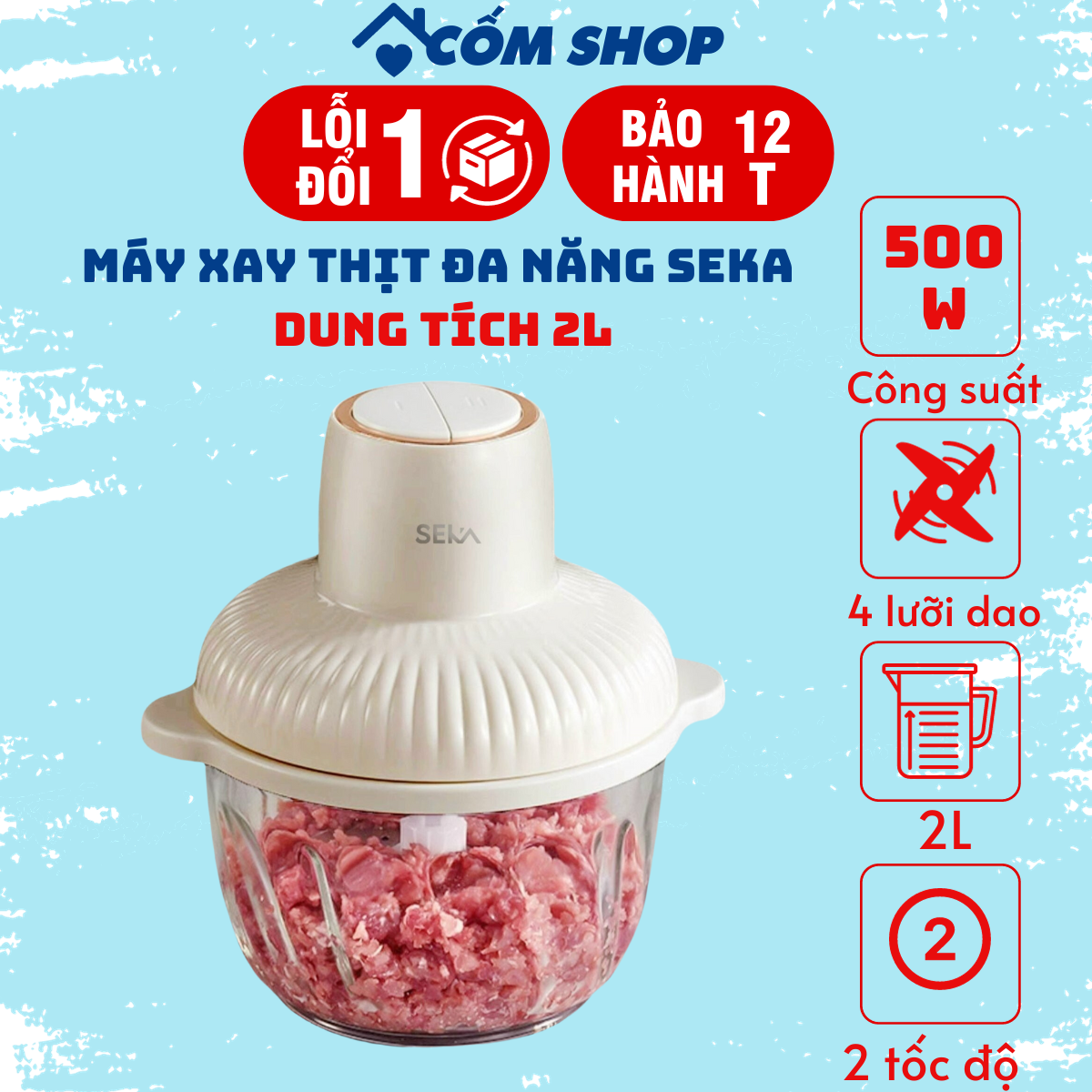 Máy xay thịt đa năng seka sk2286 cối thủy tinh 2l bảo hành 12 tháng 2 chức năng xay xay đa năng