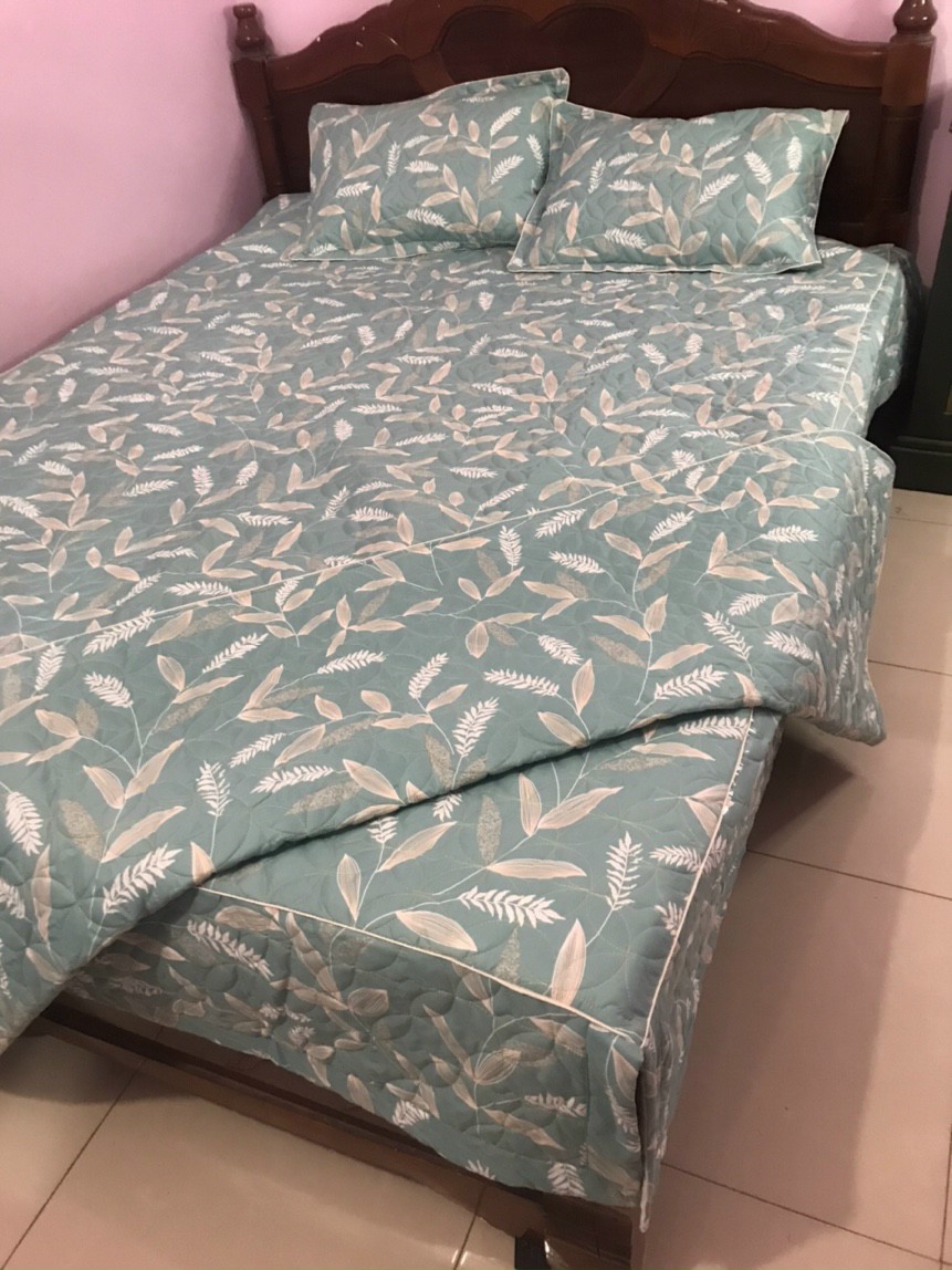 (Giá Sốc) 💙 Bộ ga gối trần bông dày dặn có diềm phủ 4 thành giường mẫu Lá tre ( chat với shop để chọn thêm hơn 30 mẫu) - Được chọn mẫu thoải mái