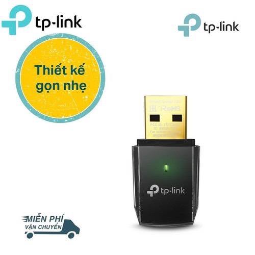 [HCM]HÀNG CHÍNH HÃNG - BẢO HÀNH 24 THÁNG - TP-Link AC 600Mbps USB kết nối Wifi Băng tần kép Tăng cường kết nối Wi-Fi - Archer T2U
