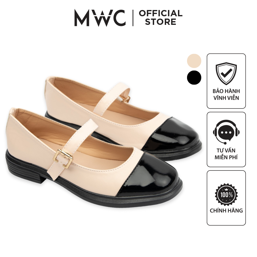 Giày Búp Bê MWC Da Thiết Kế Kiểu Dáng Basic Thanh Lịch Màu Kem Đen NUBB- 2251
