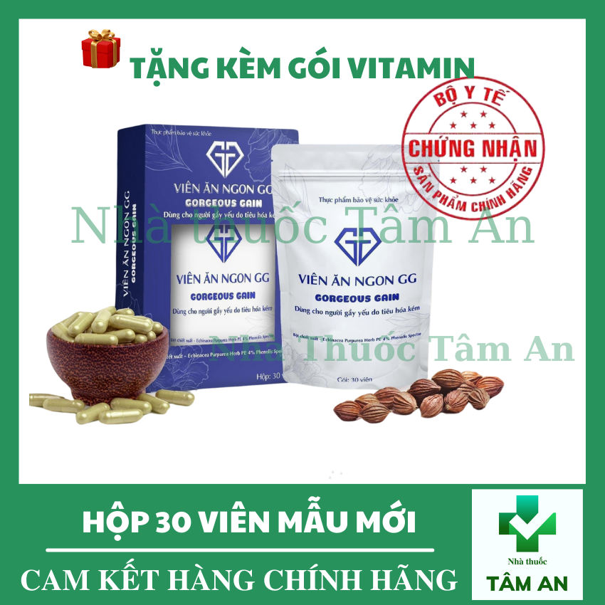 VIÊN ĂN NGON GG Tăng Cân GG chính hãng giúp ăn ngon, ngủ ngon, cải thiện hệ tiêu hoá. Hỗ trợ tăng cân với cả cơ địa gầy lâu năm. Thực phẩm bảo vệ sức khoẻ