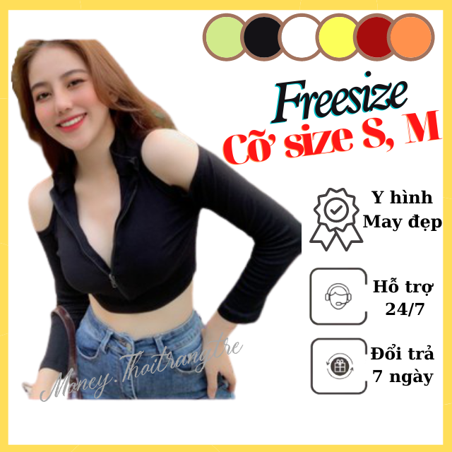 Áo Croptop Thun Gân Nữ Hở Khoét Vai Tay Dài Dây Kéo Trước Ngực Cổ Lọ  Màu Đen, Trắng, Cam, Xanh Neon, Đỏ Đô_Áo Crt Khoét Hở Vai Dài Tay Có Dây Kéo Trước Sexy Ôm Body Ngắn Hở Rốn Vải Thun Gân  Cổ Tim Chữ V