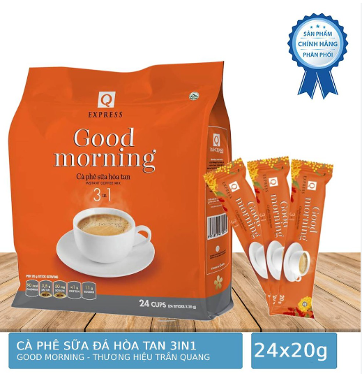 Cà phê sữa hoà tan Good Morning Trần Quang 480g
