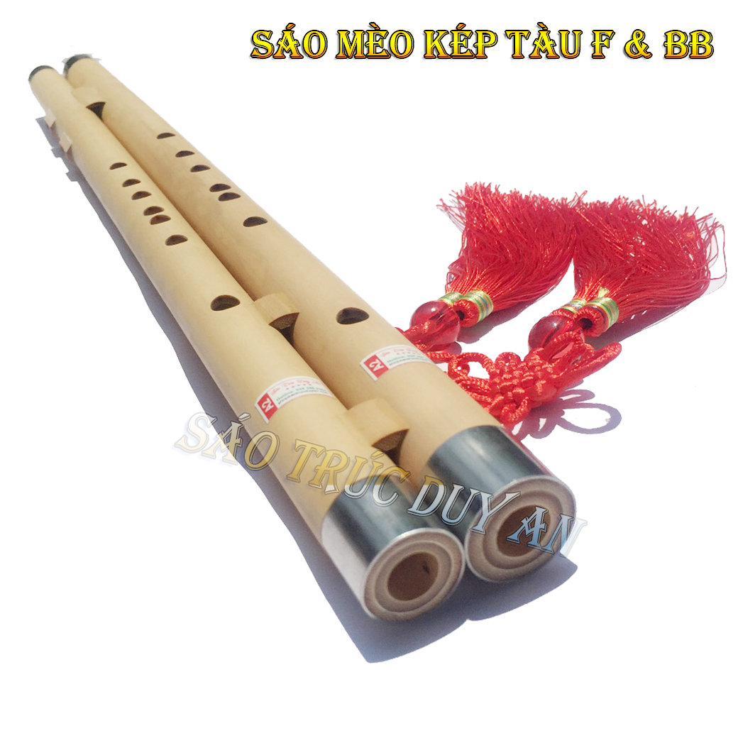 Sáo mèo kép tàu F & Bb bọc inox cao cấp / sáo trúc duy an