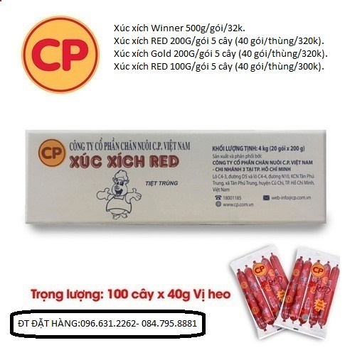 [GIÁ SỈ THỊ TRƯỜNG] 1 Thùng 20 Gói Xúc Xích Tiệt Trùng Red CP [Gói 5 Cây x 40g]
