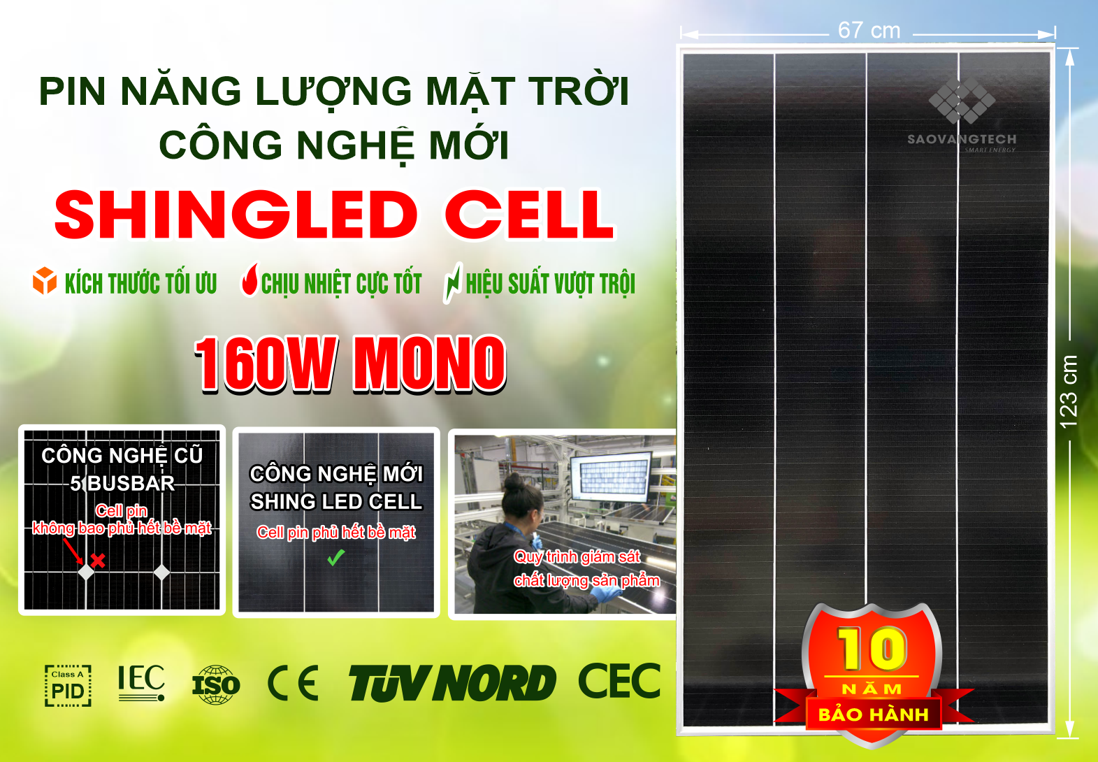 TẤM PIN NĂNG LƯỢNG MẶT TRỜI 160W MONO - CÔNG NGHỆ MỚI SHINGLED CELL