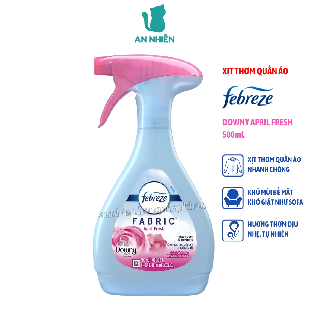 Xịt thơm vải khử mùi hôi Febreze Fabric April Fresh 500ml hương Downy, khử mùi trên quần áo, ghế sofa