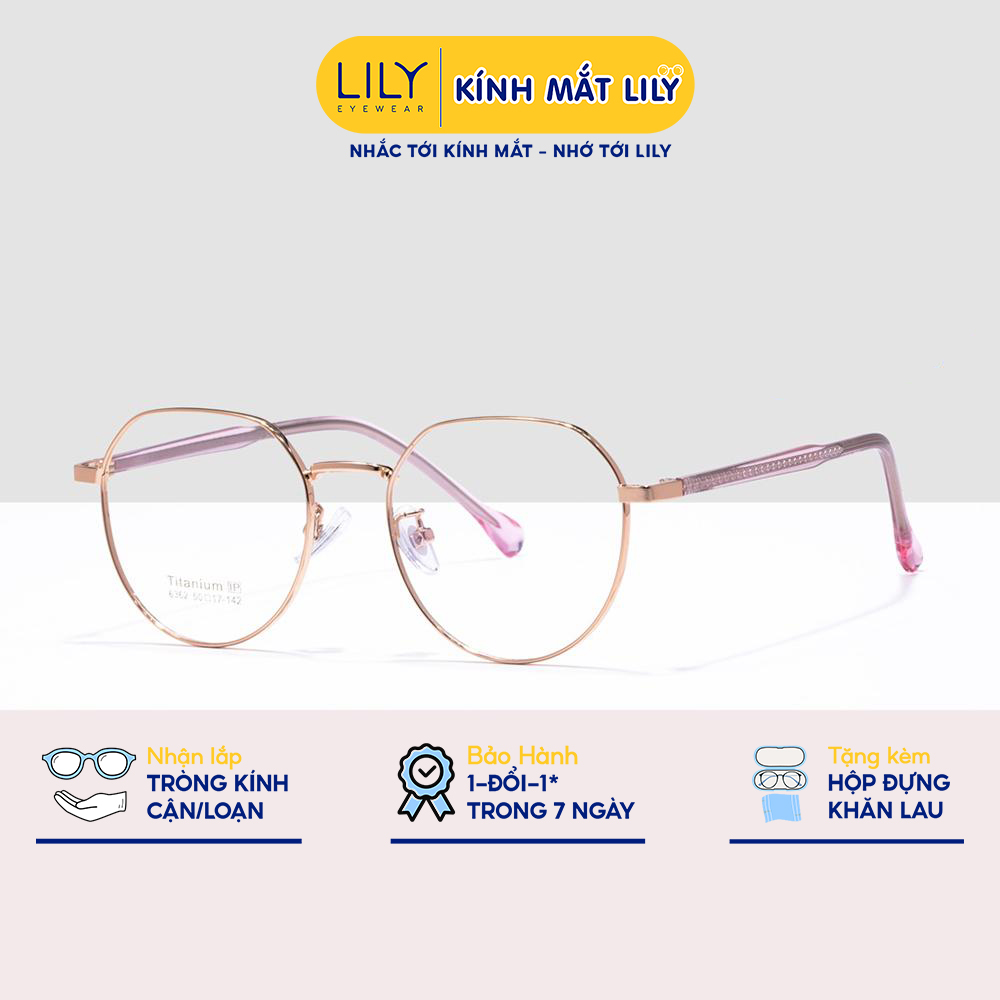 Kính gọng tròn nam nữ LILYEYEWEAR Titanium thanh nhẹ gọn gàng thiết kế thời trang 6362