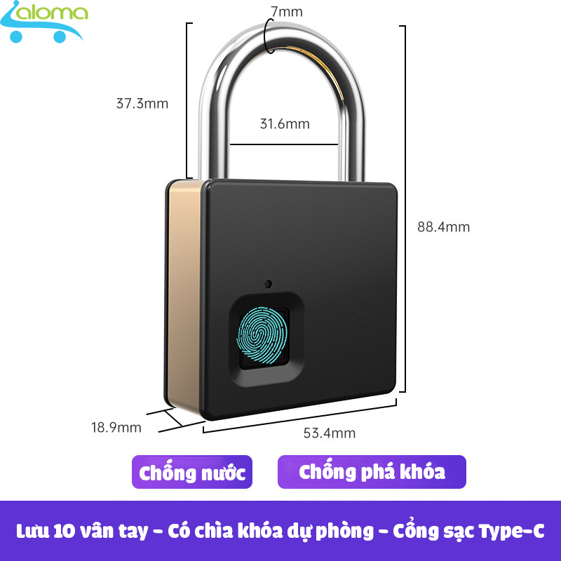 Ổ khóa vân tay kèm chìa khóa cỡ lớn Fipilock FL-S5 chống nước chống phá khóa lưu 10 vân tay gia dụng aloma