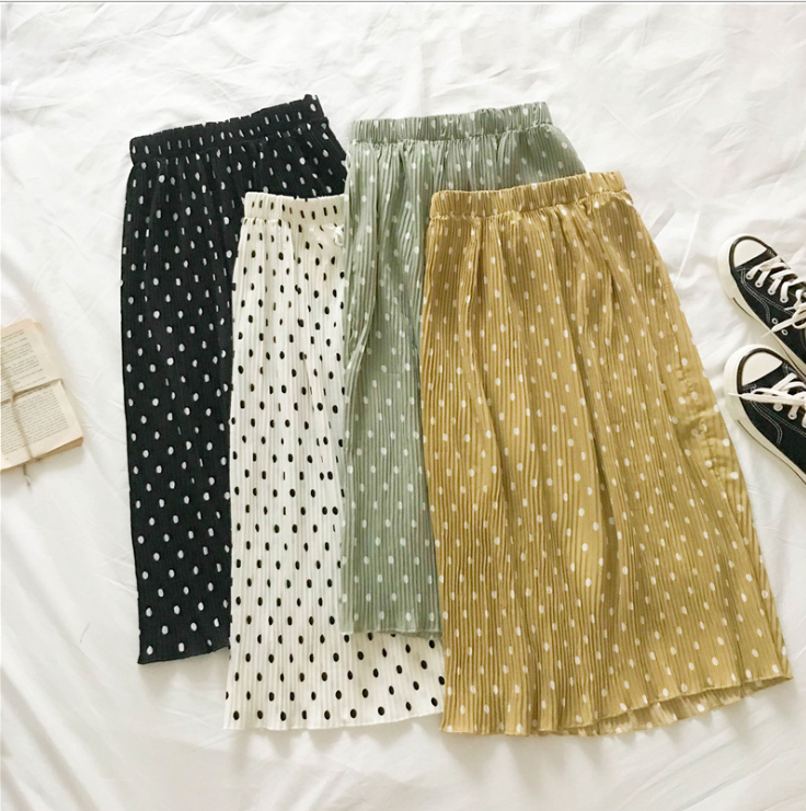 Chân váy xếp ly dáng dài chấm bi cao cấp VAY30 Free size