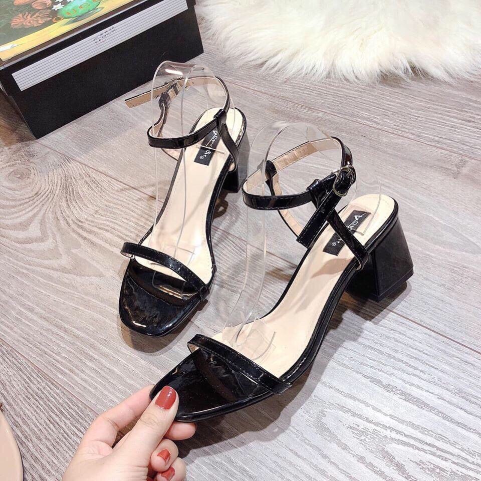 Giày Sandal Cao Gót Nữ, Giày Cao Gót Đế Vuông, Quai Mãnh, Hở Mũi Gót Cao 5P, Chuẩn Size Từ 35-40 Màu