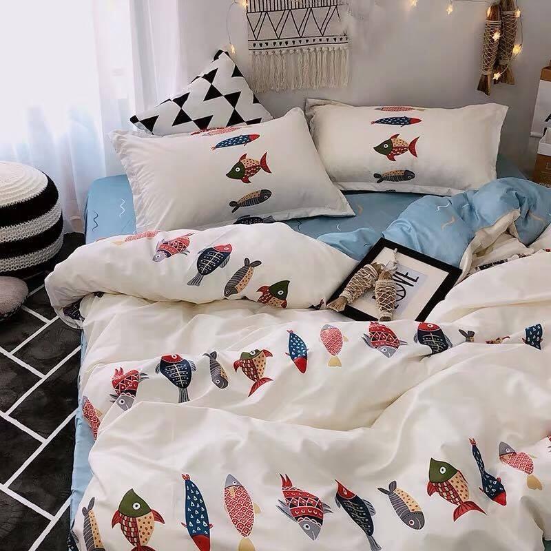 Bộ chăn ra gối cotton poly mẫu Cá Trắng,chăn ga gối cotton poly mẫu cá trắng, chăn ra gối đẹp, chăn ga gối đẹp, chăn ra cotton, chăn ga gối cotton, Khuyến mại chăn ga gối, chăn ga gối giảm giá, đũi, cotton, mịn, shop gấu mẹ