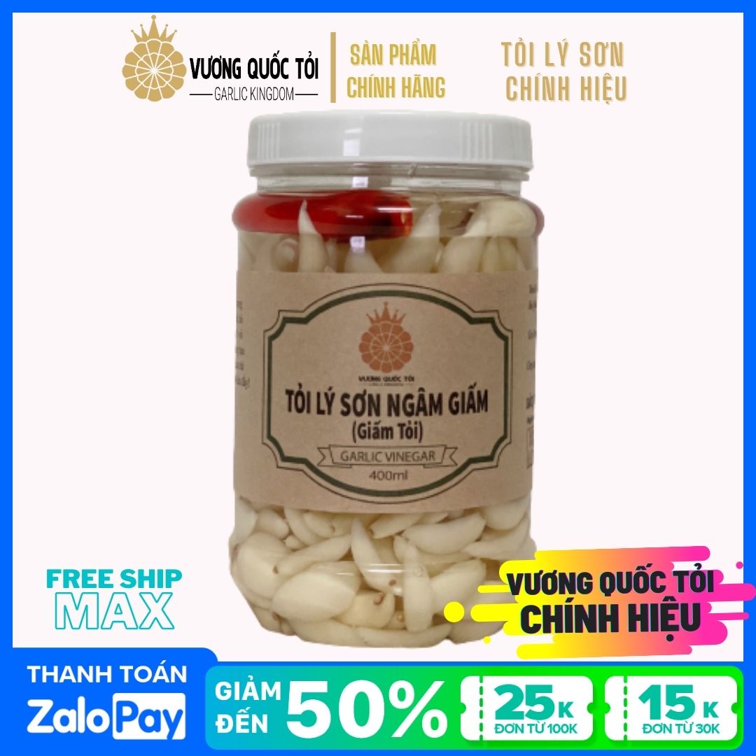 Tỏi Lý Sơn Ngâm Giấm [Giấm Tỏi] - Vương Quốc Tỏi -hộp 500g(400ml)- Giúp bữa ăn thêm ngon miệng, Tốt cho hệ tiêu hoá, phòng cảm cúm, viêm họng, giảm nguy cơ ung thư, tim mạch