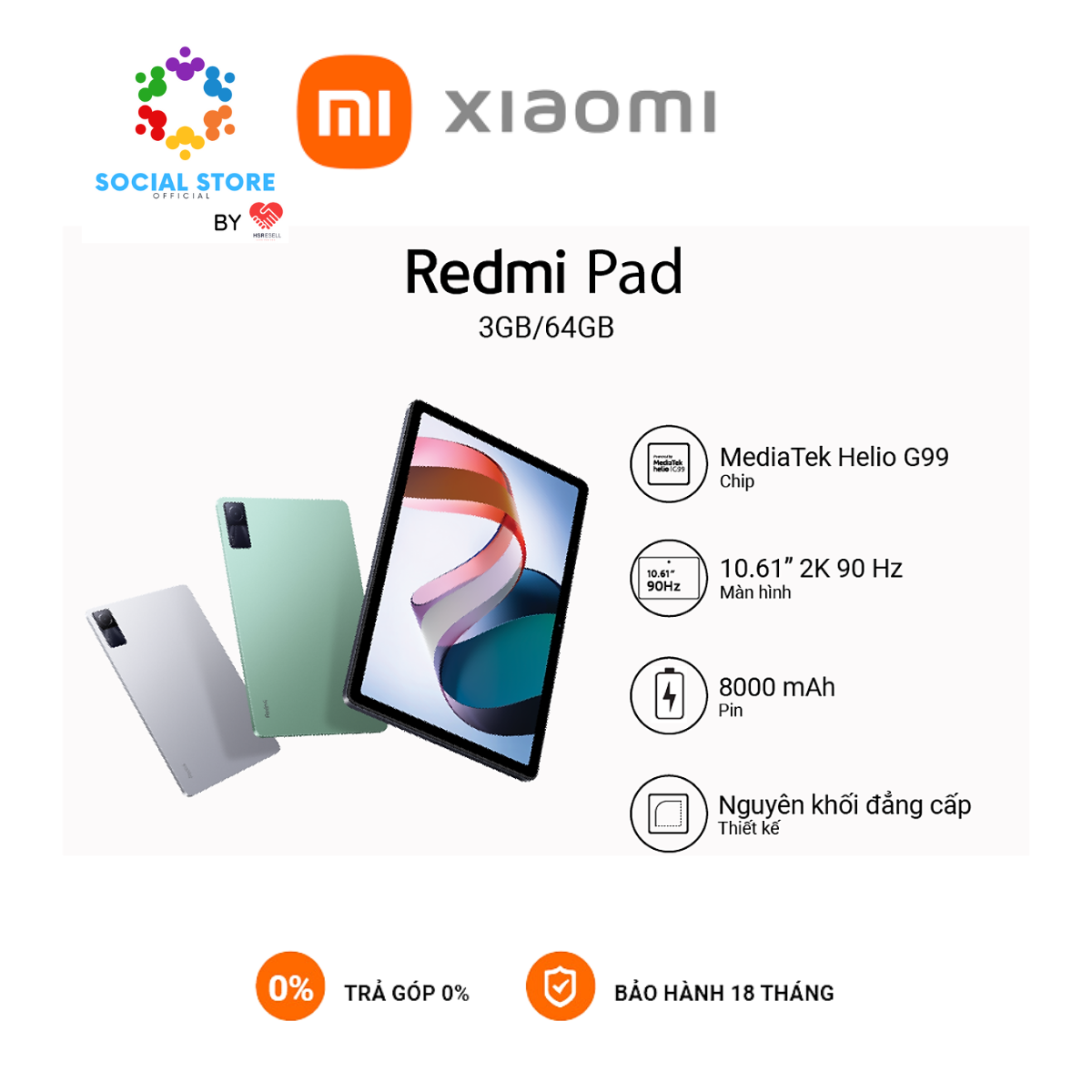 [Hàng mới về] Máy tính bảng Redmi Pad | MediaTek Helio G99 | Pin 8000 mAh Sạc nhanh 18W | Màn hình L